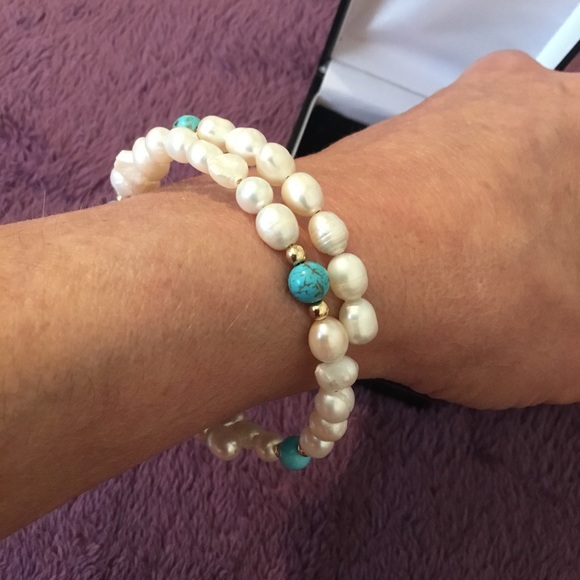 Beautiful Pearl Turquoise & 14K Gold Wrap Bracelet ,Large - Picture 5 of 8
